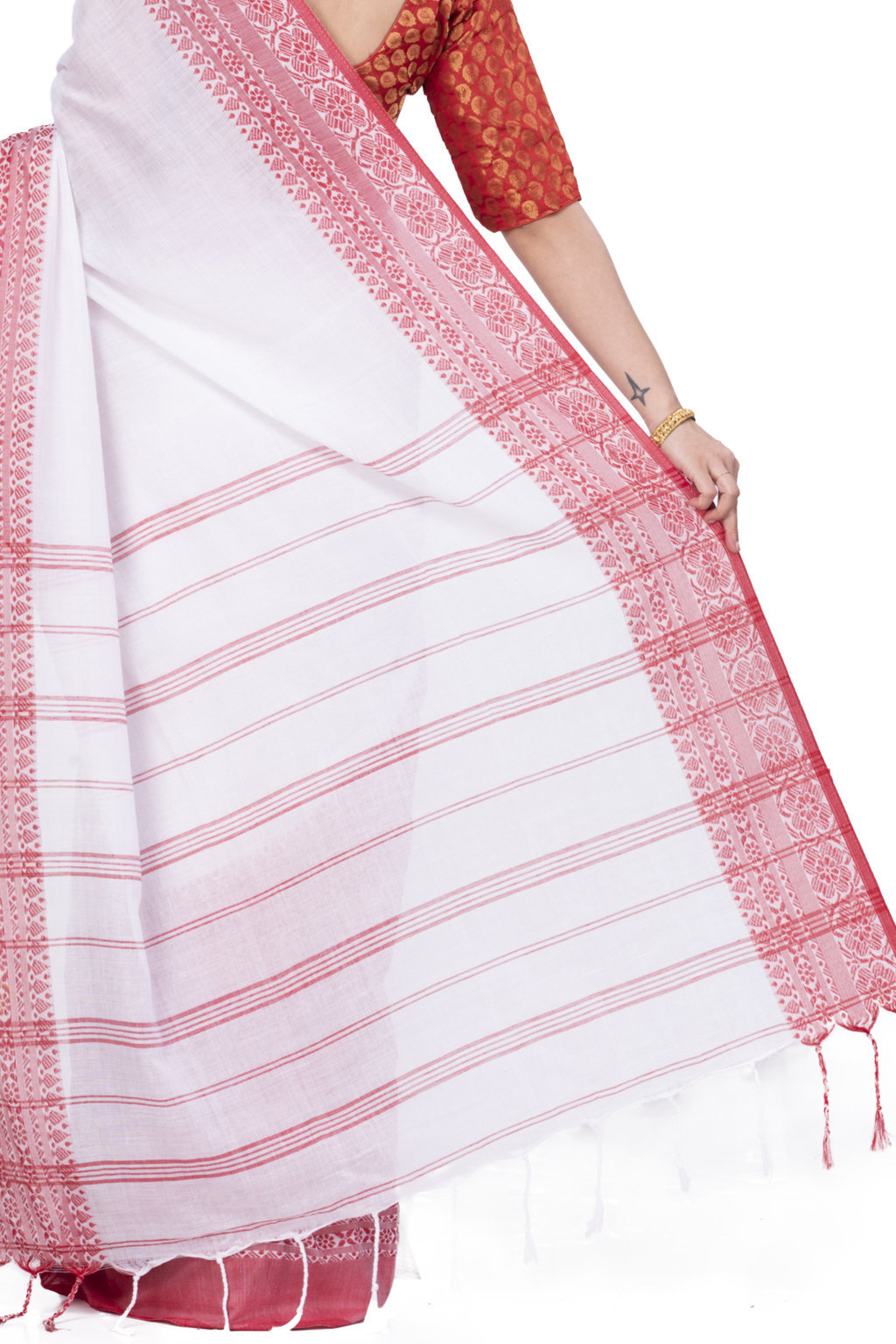 White Pure Cotton Begompuri_Hand Hand Loom Saree (668)